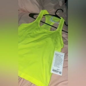 brand new Lululemon race length neon yellow tank top size 6
